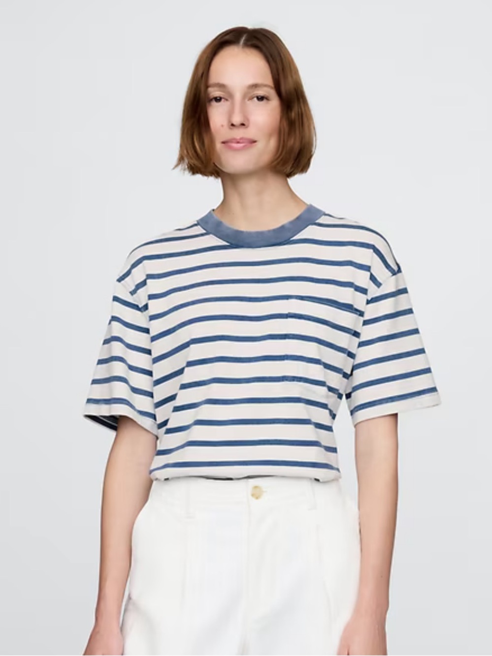 Gap × DÔEN Pocket Striped Short-Sleeve Pocket Tee in Blue and White, XS